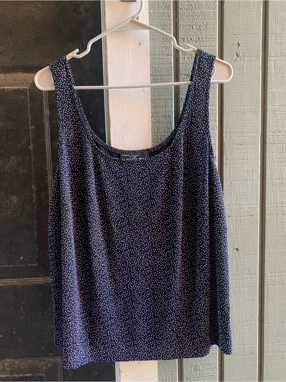 Alex Evenings Navy Tank Top with White Micro Dots